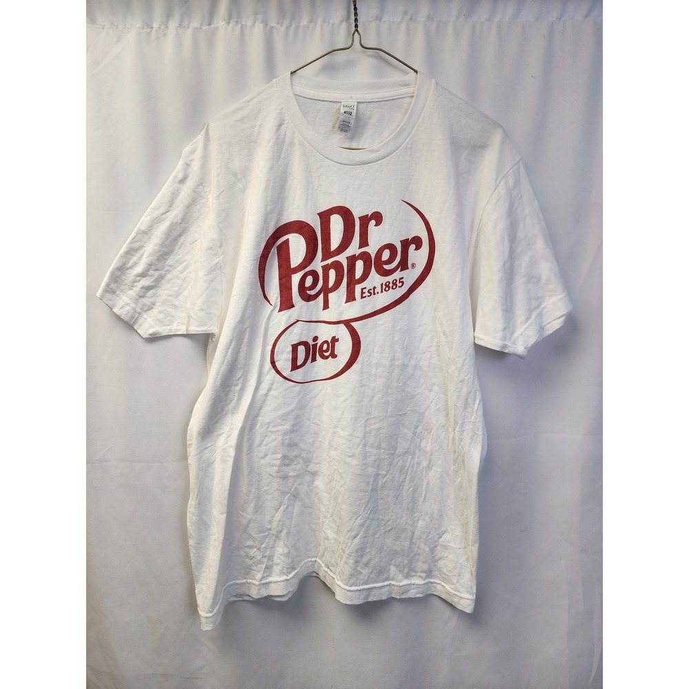 Dr Pepper Diet Soda Graphic T-Shirt White Red Logo Mens Large M&O Fine 4502 Tee